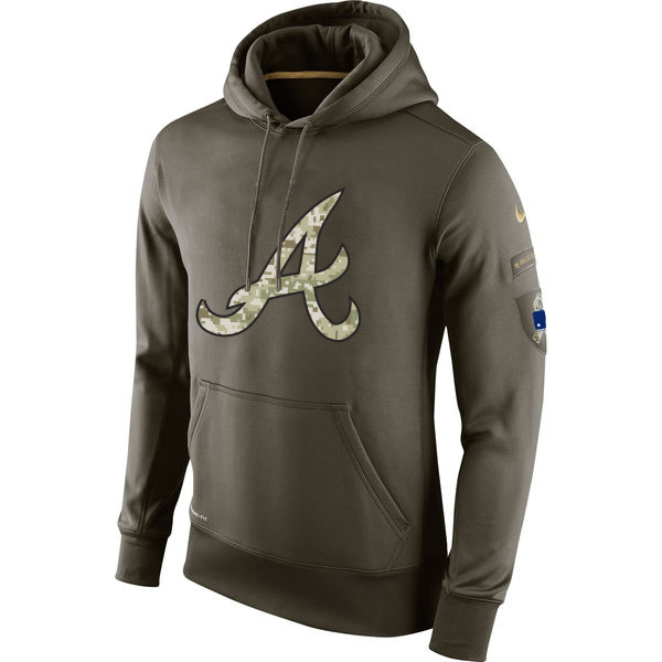 MLB Men Atlanta Braves Nike Olive Salute To Service KO Performance Hoodie Green